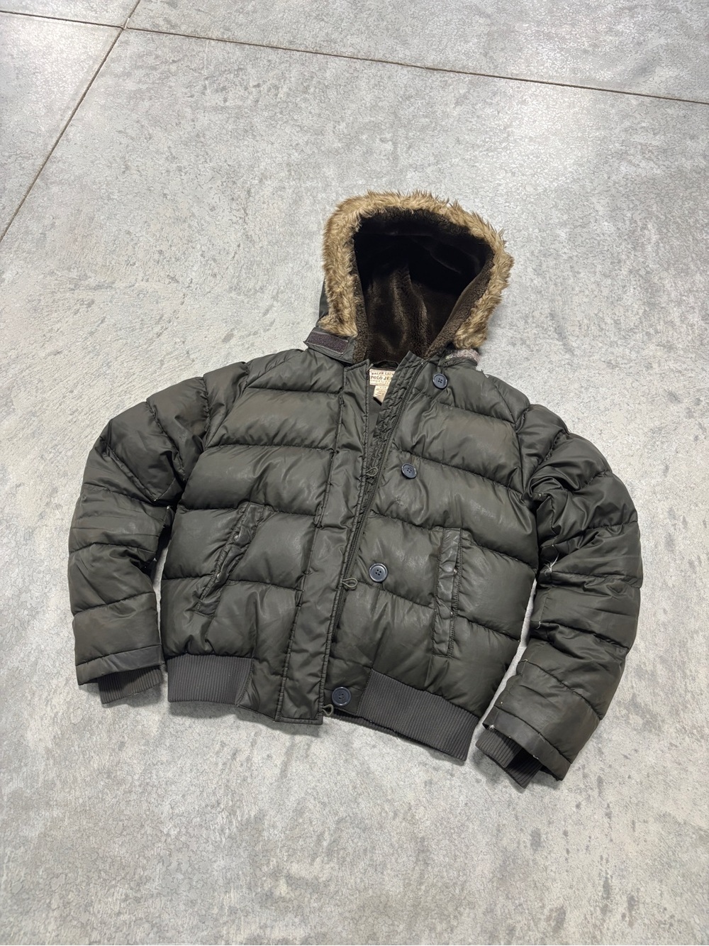 Vintage Polo Ralph Lauren green puffer coat in a men's size small